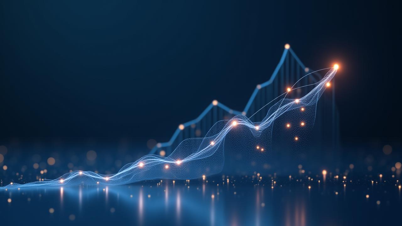Abstract graphic showing positive growth charts and network connections, representing sophisticated data-driven investment strategy.